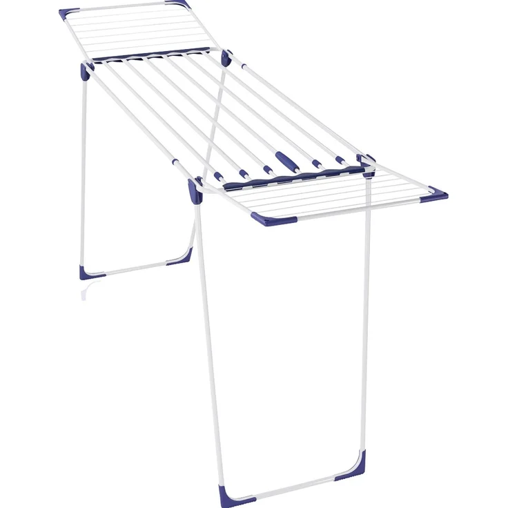 Leifheit Wäscheständer Classic Extendable 230 Solid, auf eine Breite von 184 cm ausziehbar, Standtrockner mit 23m Trockenlänge, stabiler Wäschetrockner mit extradicken XL-Stäben, weiß, blau – Bild 1