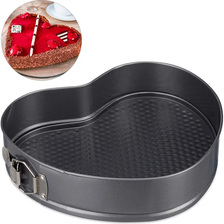 Relaxdays XL Backform Herz, romantische Kuchen & Torten, antihaft, Springform, BxT: 28,5 x 25 cm, Carbonstahl, anthrazit