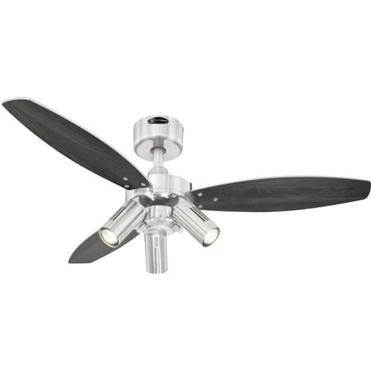 Westinghouse Lighting Deckenventilator Jet Plus, 3x 40 W E14-R50, Fernbedienung und Sommer-Winterlauf, Gehäusefarbe gebürstetes nickel, ø 105 cm 7229040