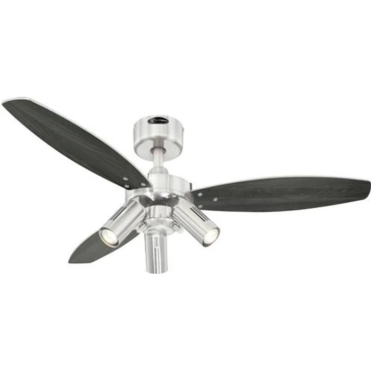 Westinghouse Lighting Deckenventilator Jet Plus, 3x 40 W E14-R50, Fernbedienung und Sommer-Winterlauf, Gehäusefarbe gebürstetes nickel, ø 105 cm 7229040 – Bild 1