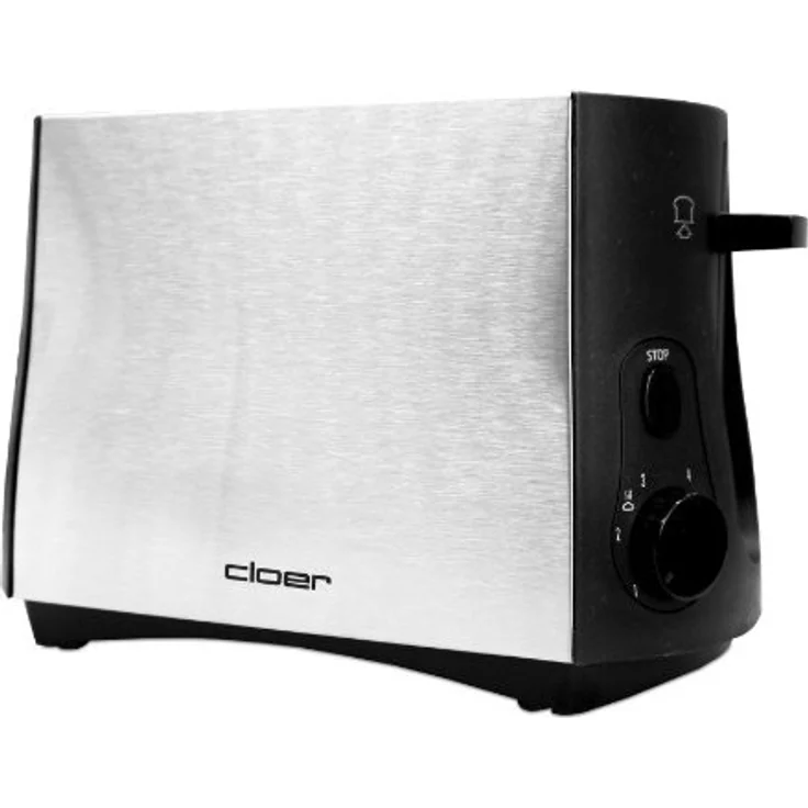 Cloer 3419 Toaster für 2 Toastscheiben, 825 W, integrierter Brötchenaufsatz, Nachhebevorrichtung, Krümelschublade, wärmeisoliertes Edelstahlgehäuse, Schwarz, Edelstahl – Bild 1