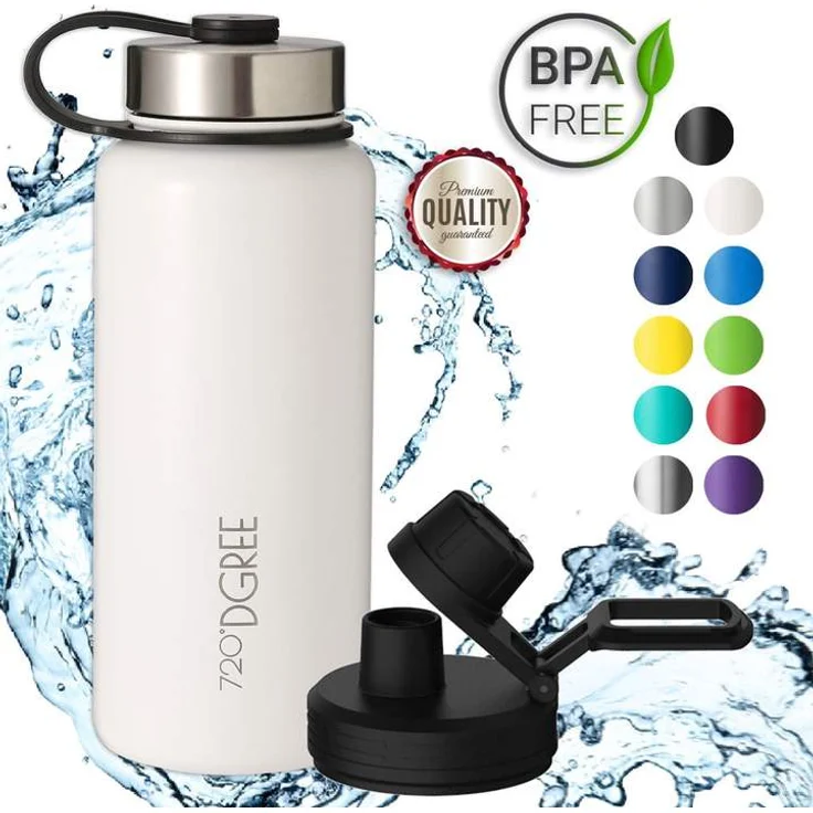 Trinkflasche Doppelwandig Edelstahl 950ml Isolierflasche m. Gratis Sportdeckel 720 DGREE noLimit snow white – Bild 1