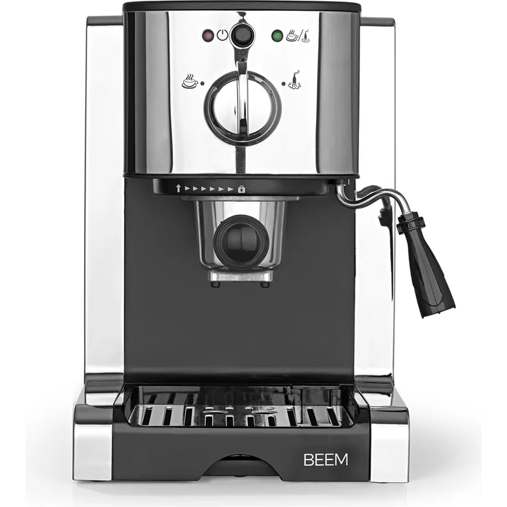 BEEM ESPRESSO-PERFECT, Espresso-Siebträgermaschine - 20 bar, BASIC SELECTION, silber, Integrierte Milchschaumdüse – Bild 1