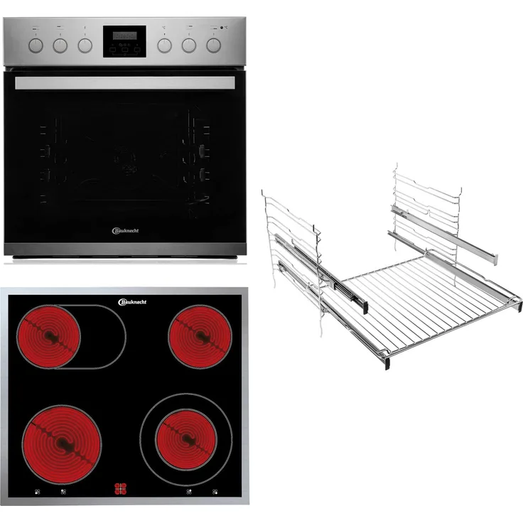 Bauknecht HEKO 466 Hydro Herd-Kochfeld-Kombination Glaskeramik-Kochfeld (60 cm) Hydrolyse-Reinigungsfunktion Backauszug mit 2 Ebenen Garraumvolumen 65 Liter PowerHeißluft