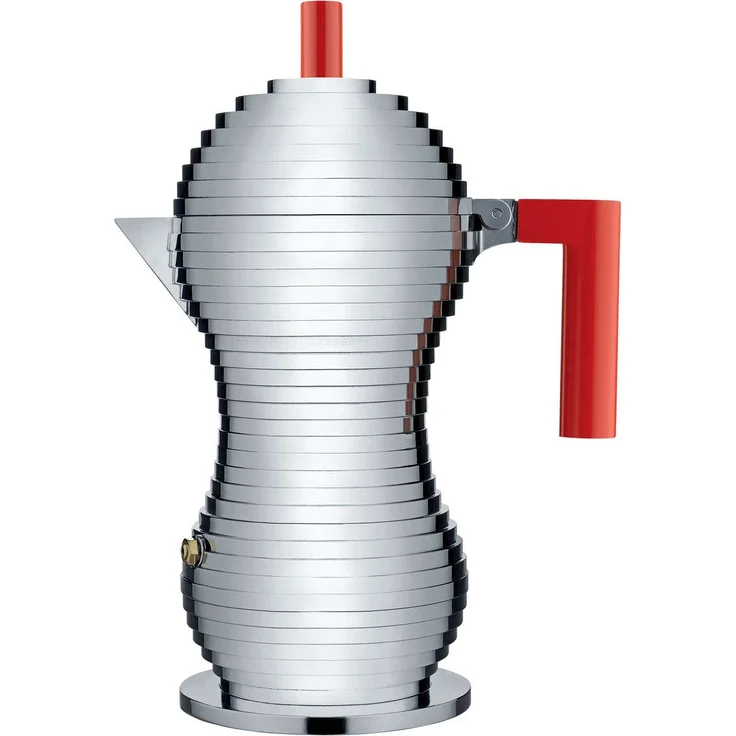 Alessi Pulcina MDL02-6 R Design Espressomachine aus Aluminiumguss und PA, 6 Tassen, rot