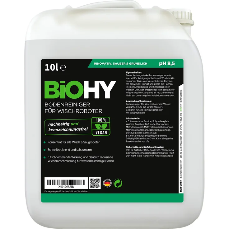 BIOHY Bodenreiniger für Wischroboter (10l Kanister) | Konzentrat für alle Wisch & Saugroboter mit Nass-Funktion | nachhaltig & ökologisch