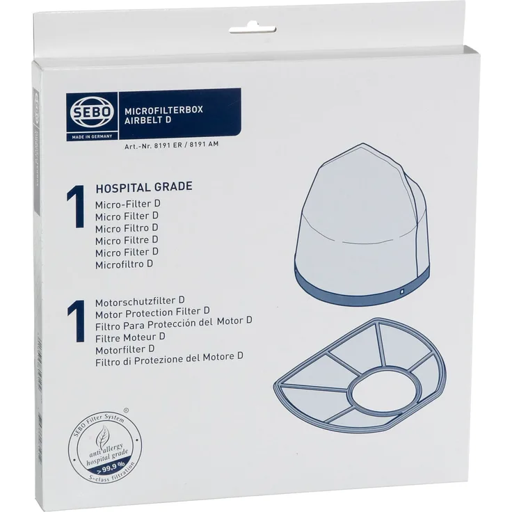 Sebo Mikrofilterbox D 8191 für Sebo airbelt D inklusive 1 Hospital-Grade-Filter D und 1 Motorschutzfilter D (S-Klasse-Filtration)