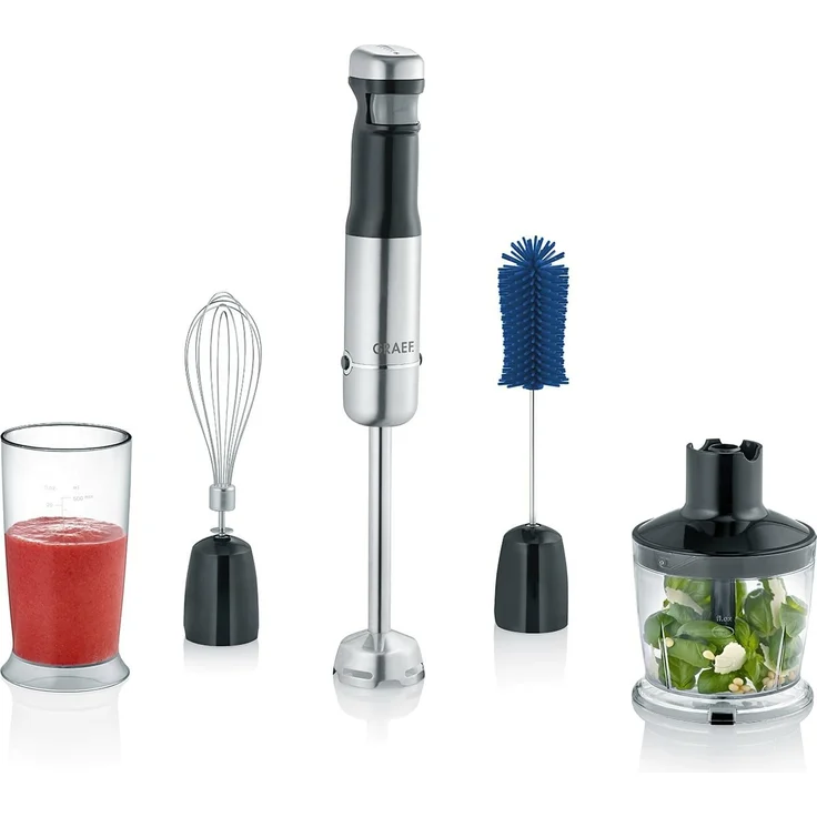 Graef HB802 Akku-Stabmixer, 200W, Stepless TouchControl, inkl. 4-teiligem Zubehör-Set & Aufbewahrungsbox, schwarz, edelstahl – Bild 3