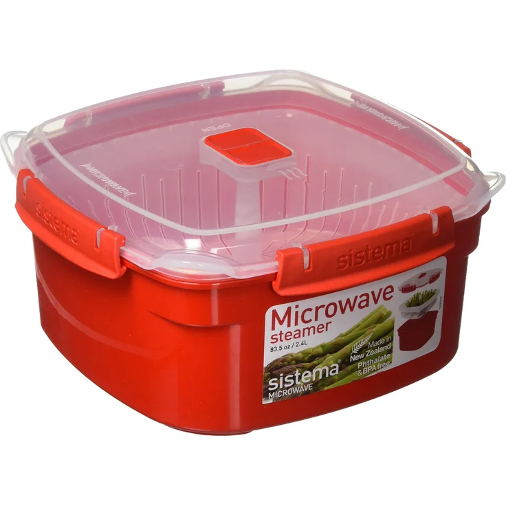 Sistema Microwave Dampfgarer, mittelgroß mit herausnehmbarem Korb, 2,4 l, rot-transparent – Bild 1