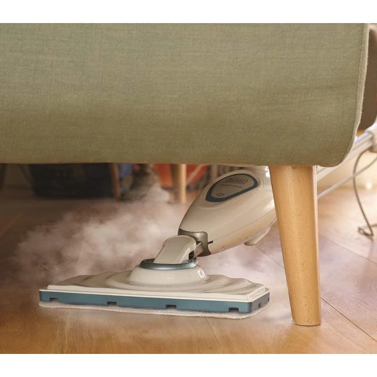 Black + Decker FSM1605 Steam Mop Basic, 1300W Dampfbesen, inklusive 1 Pad, abnehmbarer Wassertank mit Filter, weiß-türkis – Bild 3