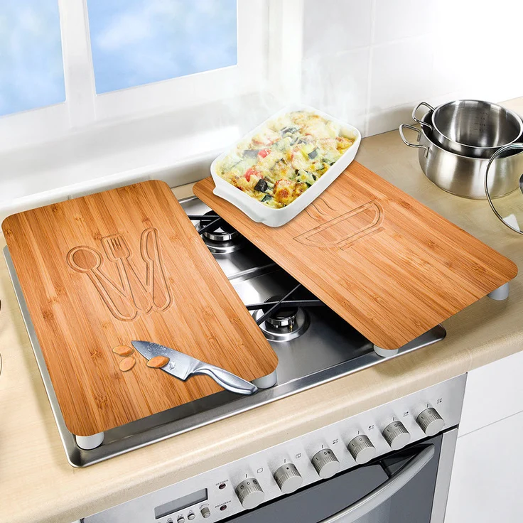 Wenko Herdabdeckplatte Universal Lunch, 2er Set Herdabdeckung für alle Herdarten, Gehärtetes Glas, 30 x 52 cm, mehrfarbig – Bild 1