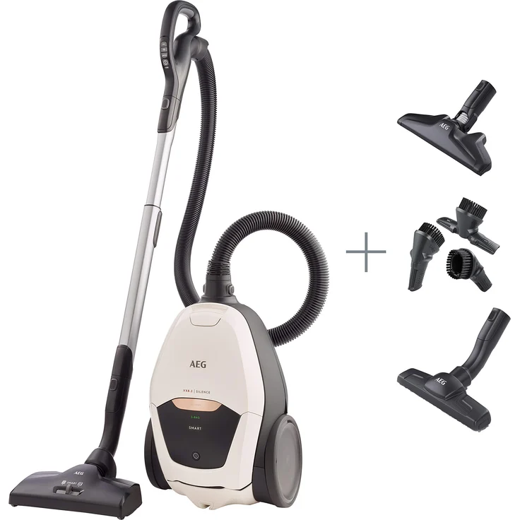 AEG VX82-1-ALR Staubsauger mit Beutel (Automatische Saugkraftregulierung, extrem leise auch auf Teppich, Aufnahme von großen + kleinsten Partikeln, langes Kabel, 55% Recyclingmaterial, 600W, weiß) – Bild 1
