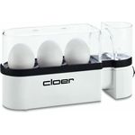 Cloer 6021 Eierkocher mit Servierfunktion - 300 W - 3 Eier - antihaftbeschichtete Heizplatte - im Deckel integrierter Messbecher und Eierpiekser - akustische Fertigmeldung 