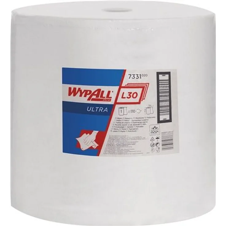 Kimberly-Clark 190257 WYPALL L30 Ultra Wischtuch, 3-lagig, Großrolle, Perforiert, Weiß, 1000 Stück