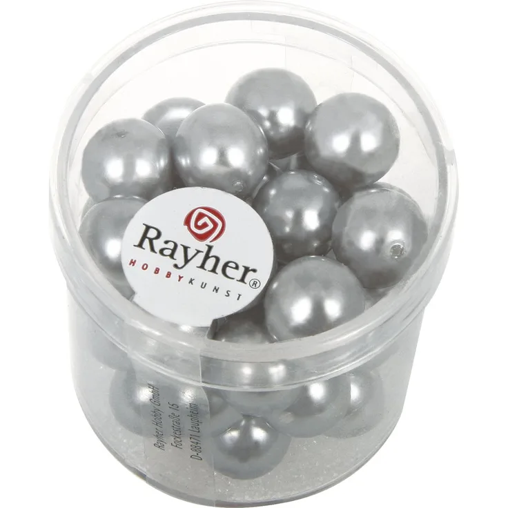 Rayher 14403561 Renaissance Glaswachsperlen, 10 mm ø, Dose 35 Stück, silbergrau