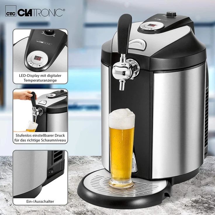 Clatronic BZ 3740 Bierzapfanlage für alle handelsüblichen 5 Liter-Partyfässer, LED-Display zur komfortablen Temperaturregelung-Kühlung von 2°C-12°C, hochwertiges Edelstahlgehäuse – Bild 6