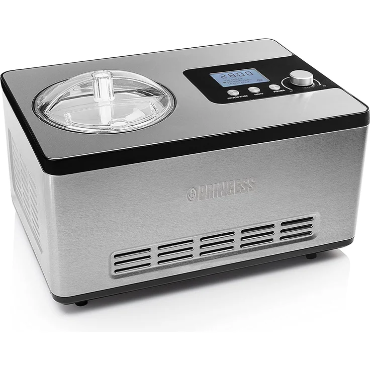 Princess 282604 Deluxe Eismaschine, 180W, 3 Leistungsstufen, Kühlkompressor, 2L, für Eiscreme, Frozen Joghurt, Sorbets und Granita, silber – Bild 1