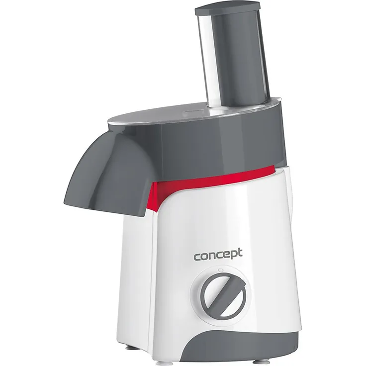 CONPT Hausgeräte ES1000 Elektro-Raspel Fresh Salad mit fünf auswechselbaren Trommeleinsätzen, Salat-Zubereitung, Pommes Frites-Scheibe, Stopfer, einfache Wartung, 80 dB, 200 W, Weiß