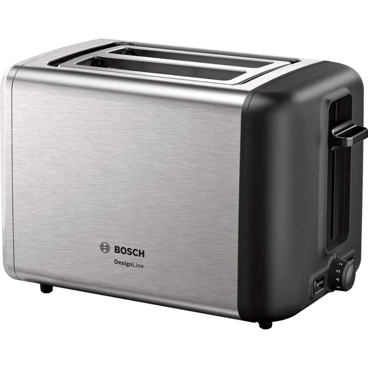 Bosch TAT3P420DE DesignLine Kompakt-Toaster, Auftau-Aufwärmfunktion, versenkbarer Brötchenaufsatz, Abschaltautomatik, 970 W, Edelstahl-schwarz – Bild 1