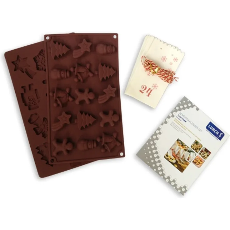 Lurch 65026 Flexi Form Adventskalender Backset Zwei Backformen aus Silikon, 24 Papiertüten und Kordel