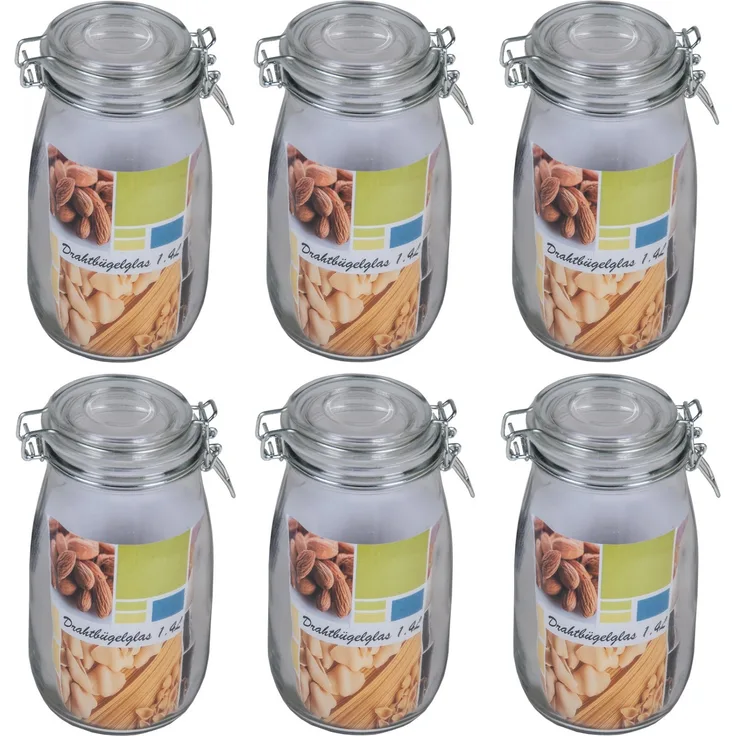6x Drahtbügelglas 0,95L Eimachgläser Einweckglas Vorratsglas Marmeladengläser