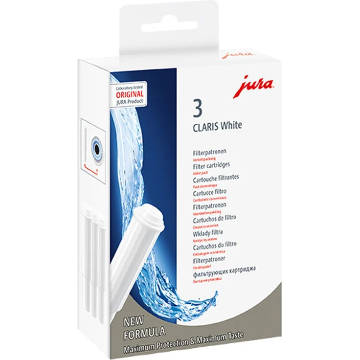 Jura 68739 Claris White-Filterpatrone, 3er-Pack, Wasserfilter, kompatibel mit Jura Vollautomaten mit schwarzer Filterhalterung