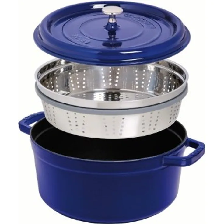 STAUB Gusseisen Bräter-Cocotte, mit Dämpfeinsatz, rund 26 cm, 5,2 L, dunkelblau