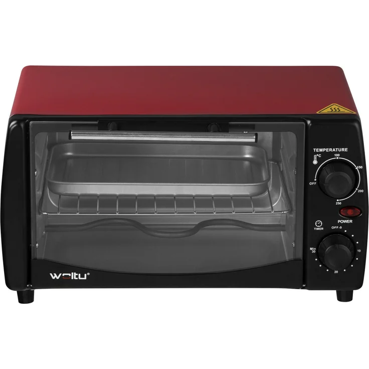 Woltu Mini Backofen, mit Backblech, 800 Watt, 12 Liter rot – Bild 1