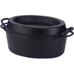 Le Creuset Gusseisen-Bräter Doufeu, Oval, Ø 32 cm, Für alle Herdarten und Induktion geeignet, Schwarz