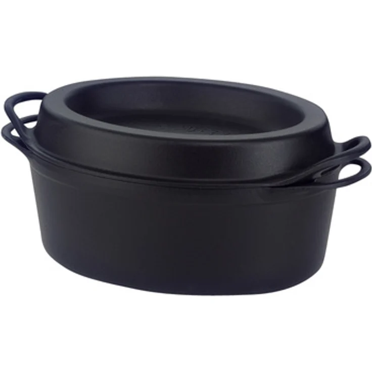 Le Creuset Gusseisen-Bräter Doufeu, Oval, Ø 32 cm, Für alle Herdarten und Induktion geeignet, Schwarz – Bild 1