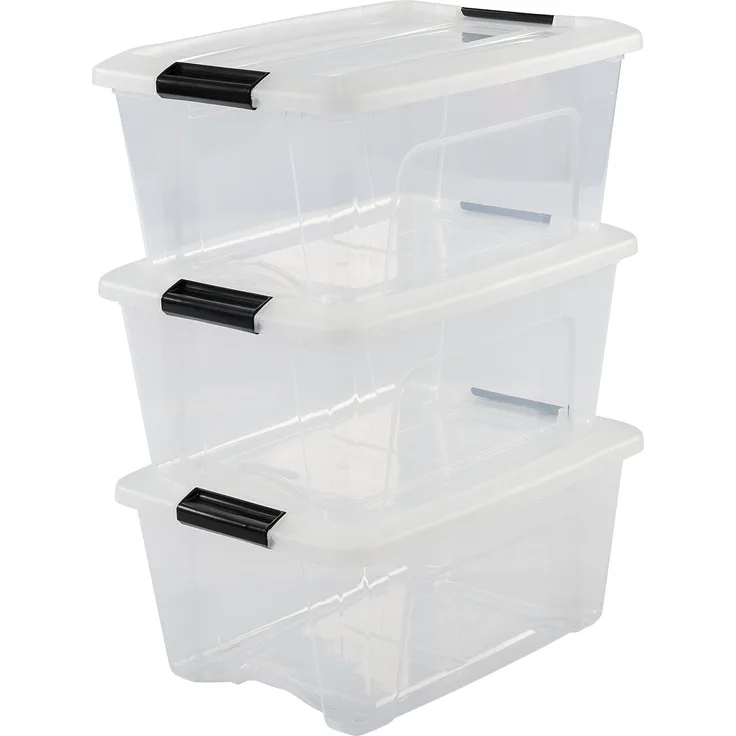 IRIS OHYAMA 103428 New Top Box NTB-15 stapelbare Aufbewahrungsboxen mit Klickverschluss, Plastik, transparent Deckel, 15 L, 3er Set