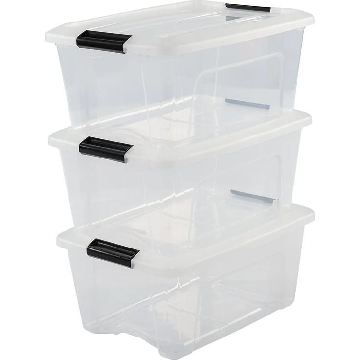 IRIS OHYAMA 103428 New Top Box NTB-15 stapelbare Aufbewahrungsboxen mit Klickverschluss, Plastik, transparent Deckel, 15 L, 3er Set – Bild 1