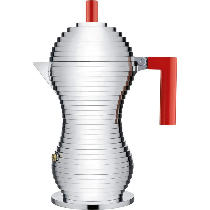 Alessi Pulcina MDL02-6 RFM Design Kaffeemaschine mit Magnetbode aus Aluminium und PA, 6 Tassen, rot