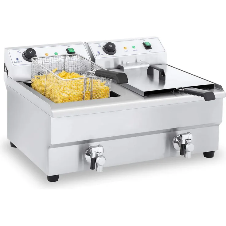 Royal Catering Fritteuse Edelstahl Doppel Fritteuse RCEF 16DH 1 2 x 16 Liter 7200 Watt