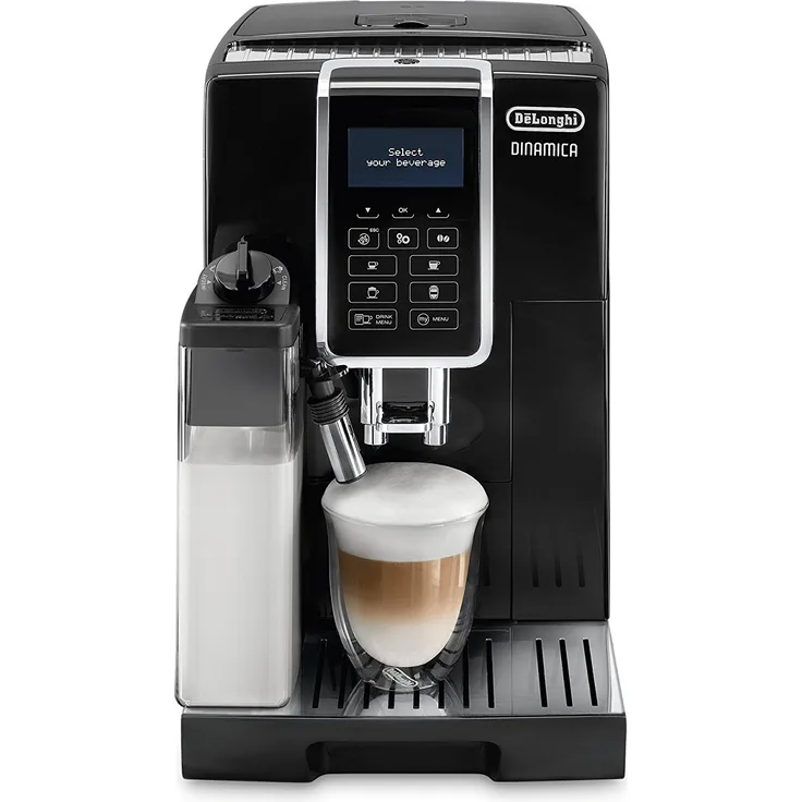 De'Longhi Dinamica ECAM 350.55.B Kaffeevollautomat mit Milchsystem und integriertem Mahlwerk, Digitaldisplay mit Klartext, 2-Tassen-Funktion, Großer 1,8 Liter Wassertank, schwarz