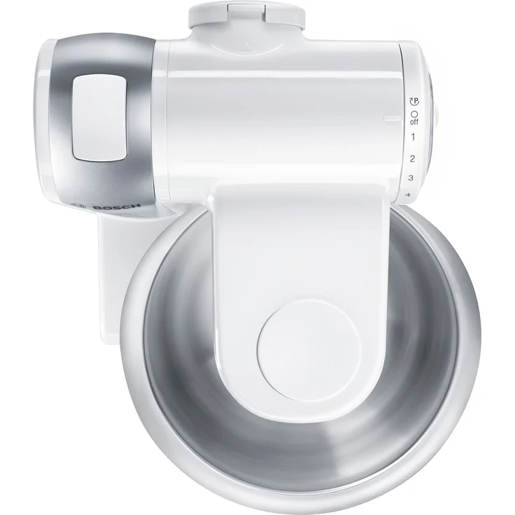 Bosch MUM4880 Küchenmaschine, 600W, 3,9 L Edelstahlschüssel, 4 Geschwindigkeiten, inkl. Patisserie-Set, Fleischwolfaufsatz, Standmixeraufsatz, Zitruspressenaufsatz, weiß, Serie: MUM4  – Bild 3