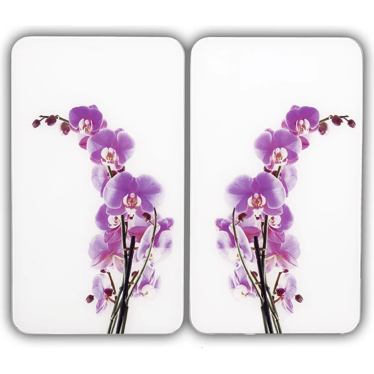 Wenko 2521433500 Herdabdeckplatte Universal Orchideenblüte - 2er Set, für alle Herdarten, Gehärtetes Glas, 30 x 1.8-4.5 x 52 cm, Mehrfarbig – Bild 1