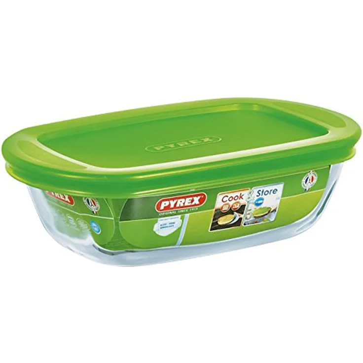 Pyrex transparent Rechteckige Auflaufform mit Deckel, 0,35L