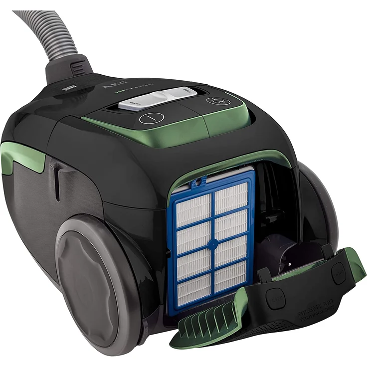 AEG VX8-2-ÖKO Staubsauger mit Beutel (55% Recyclingmaterial, inkl. Zusatzdüsen, 600 W, nur 64 dB(A), 12 m Aktionsradius, 3,5 l Staubbeutelvolumen, ERGO-Handgriff, Hygiene Filter, schwarz-grün) – Bild 4