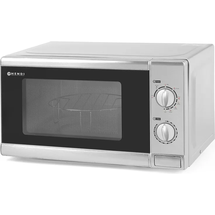 HENDI Mikrowelle mit Grill, Standgerät, Mikrowelle 700 Watt, Grill 1000 Watt, Drehteller ø255mm, mit 2 Reglern separat einstellbar, Eingangsleistung 1050 Watt, 20 Liter Garraum, 230V, 440x330H359mm, Kammer 304x306xH206mm, Edelstahl
