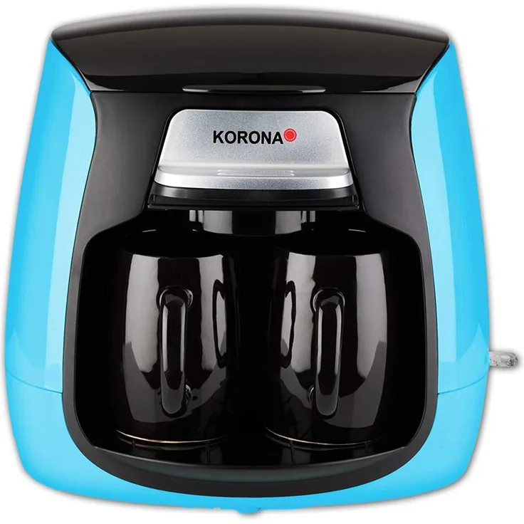 Korona 12207 Kompakt-Kaffeemaschine - Blau - Schwarz, inkl. 2 Keramik-Tassen - Permanent-Filter - 2 Tassen Kaffeeautomat - Mini-Kaffeeautomat