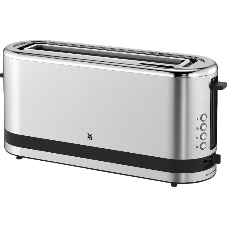 WMF Küchenminis Langschlitz-Toaster (900 W, integrierter Brötchenwärmer, 2 XXL Brotscheiben, Auftau-Funktion) cromargan matt-silber