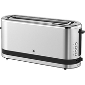WMF Küchenminis Langschlitz-Toaster (900 W, integrierter Brötchenwärmer, 2 XXL Brotscheiben, Auftau-Funktion) cromargan matt-silber
