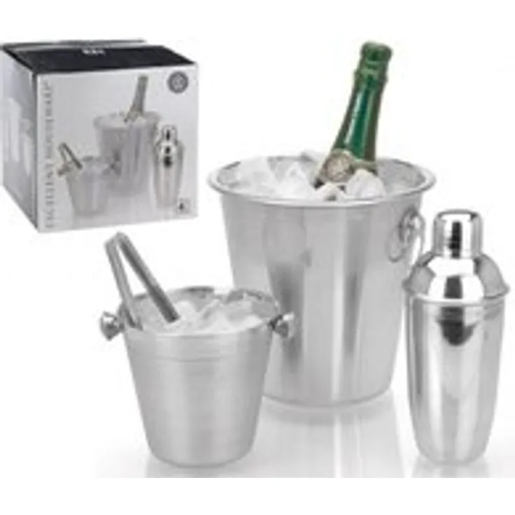 Cocktail Mixer Set Sekt Champagner Eimer Eiszange Eis Becher Stahl Zange Shaker