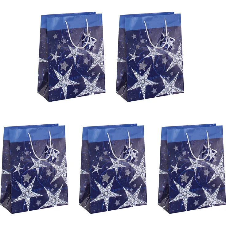 SIGEL GT025 große Papier-Geschenktüten 33 x 26 cm, Weihnachten 5er Set, blau - weitere Größen