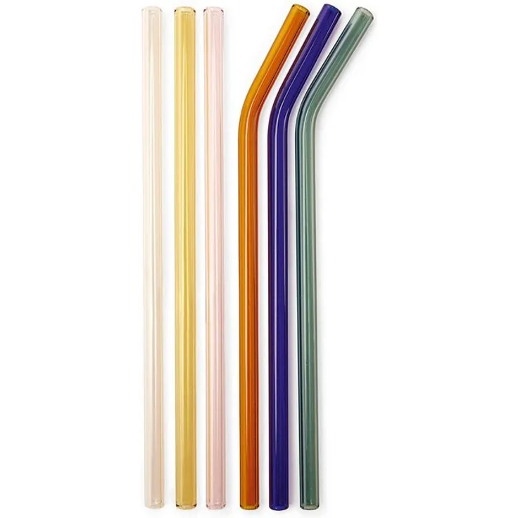 Kikkerland Trinkhalme ''6er-Set Glas-Trinkhalme mit Reinigungsbürste''