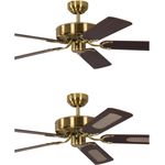 Deckenventilator ohne Beleuchtung Potkuri, Gehäuse Messing seidenmatt, Wendeflügel Walnuss oder Walnuss mit Rattaneinlage , 132 cm, für Räume bis zu 25m²