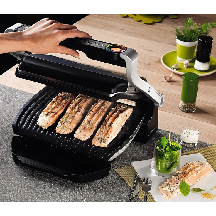 Tefal GC712D OptiGrill+ Kontaktgrill, 2000 Watt, 6 voreingestellte Grillprogramme, 30 cm x 20 cm Grillplatte, 4 Temperaturstufen, herausnehmbare Platte, antihaftbeschichtet, silber – Bild 5