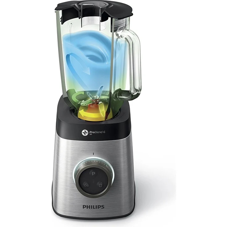 Philips HR3655-00 Standmixer (1400 Watt, ProBlend 6 3D Technologie, 2 Liter Glasbehälter, 2x Trinkbecher, Spülmaschinenfest) edelstahl  – Bild 5