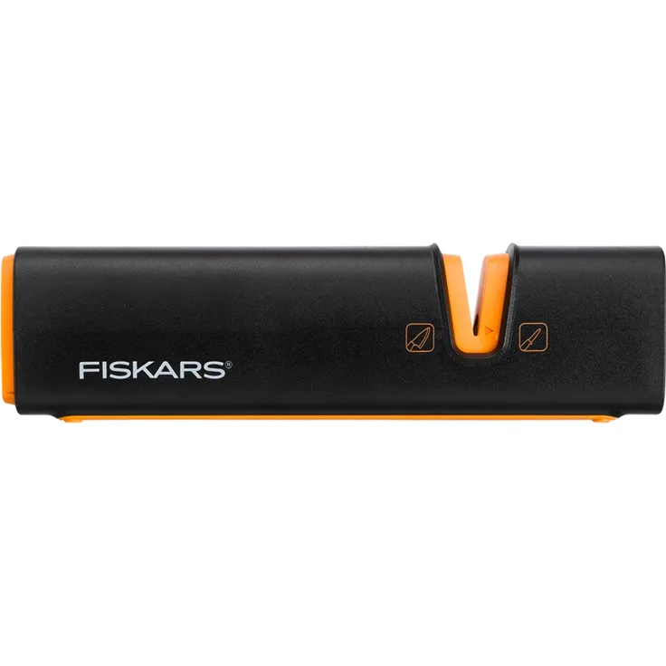 Fiskars Messerschärfer für scharfe Messerklingen aus Stahl, Keramikschleifstein, Edge, Roll-Sharp, Schwarz-Orange, 1003098